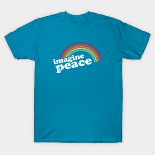 IMAGINE PEACE - Vintage Retro Rainbow T-Shirt